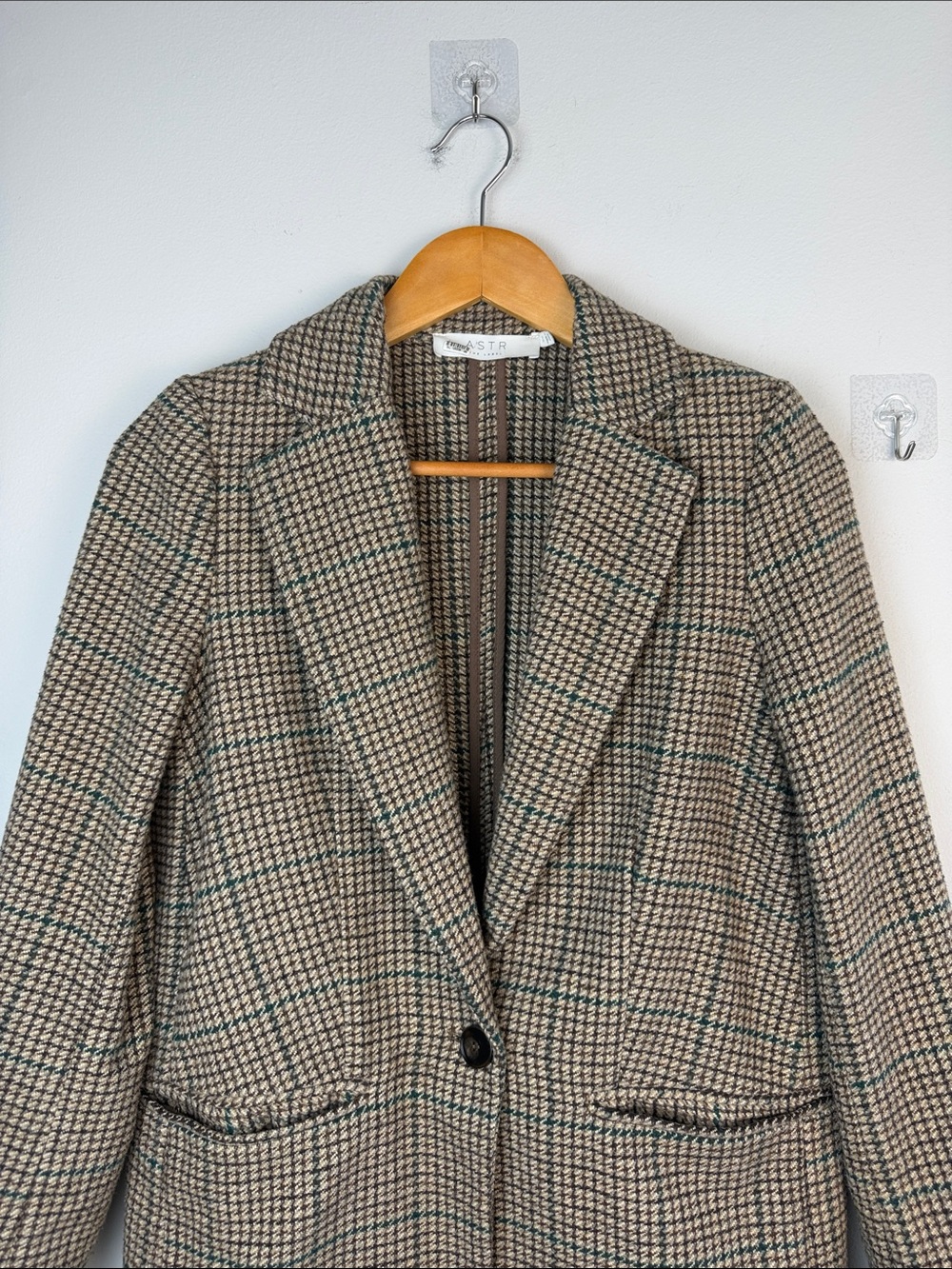 ASTR The Label Harlow Blazer Brown Green Plaid Oversized XS Wool Blend Coat - Picture 5 of 16